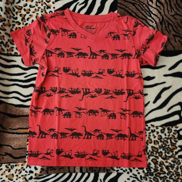Epic Threads Other - 🎉Epic Threads Vibrant Red Tee With Black Dinosaurs Print On Wheels Size: 7